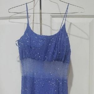 Marina B blue beaded gown prom dress photoshoot